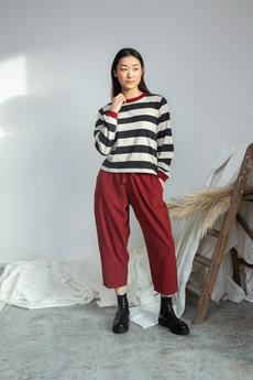 Cedar Organic Cotton Corduroy Trousers in Soft Burgundy via Beaumont Organic