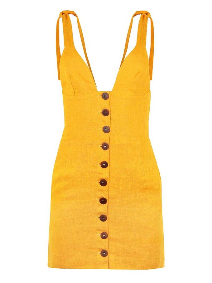 Linen Mini Dress, Upcycled Linen, in Yellow from blondegonerogue