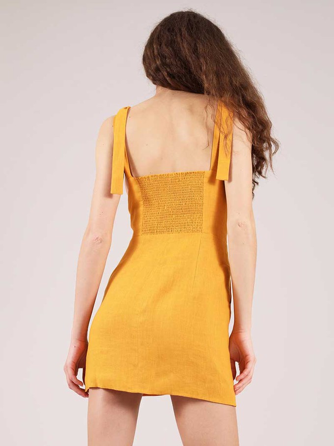 Linen Mini Dress, Upcycled Linen, in Yellow from blondegonerogue