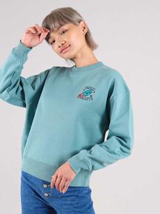 Disco Trip Embroidered Sweatshirt, Organic Cotton, in Turquoise Green via blondegonerogue