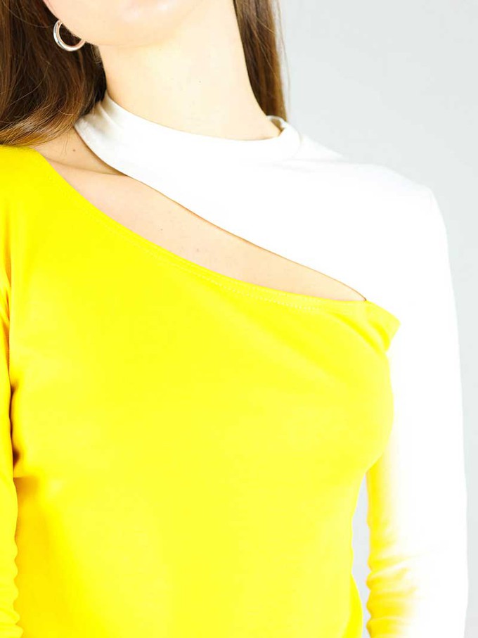 Vanity Slit Top, BCI Cotton, in Yellow & White from blondegonerogue