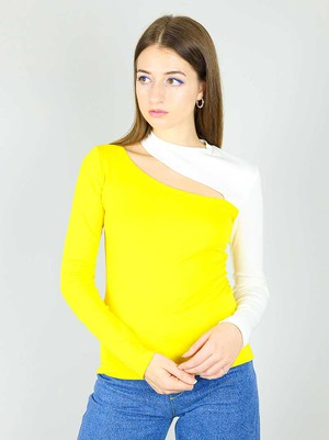 Vanity Slit Top, BCI Cotton, in Yellow & White from blondegonerogue