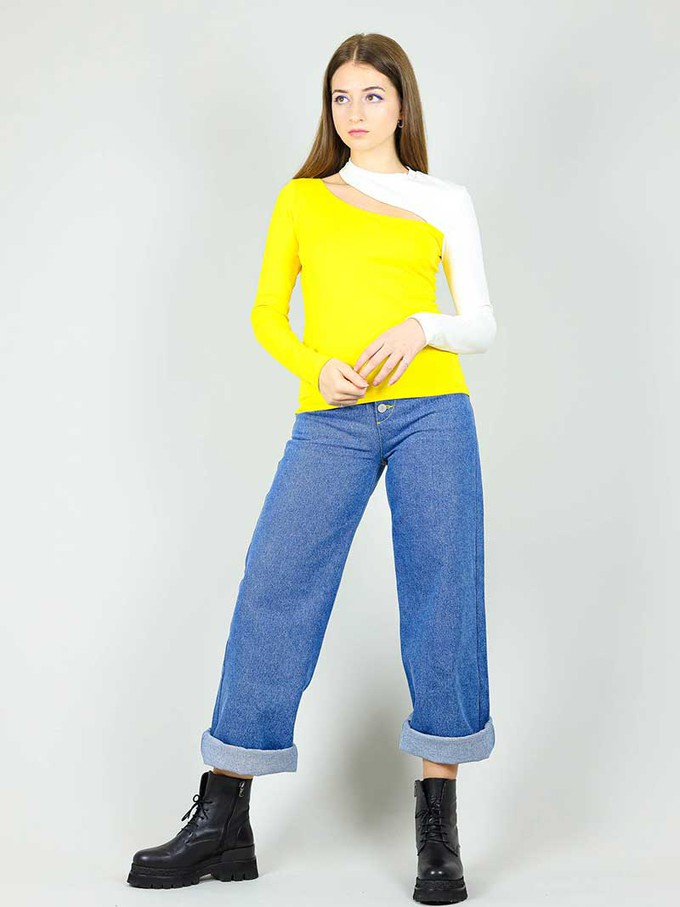 Vanity Slit Top, BCI Cotton, in Yellow & White from blondegonerogue