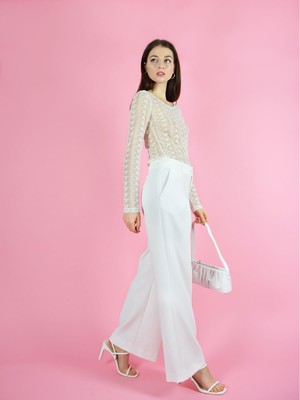 Girlboss Wide Leg Trousers, Upcycled Polyester, in White from blondegonerogue