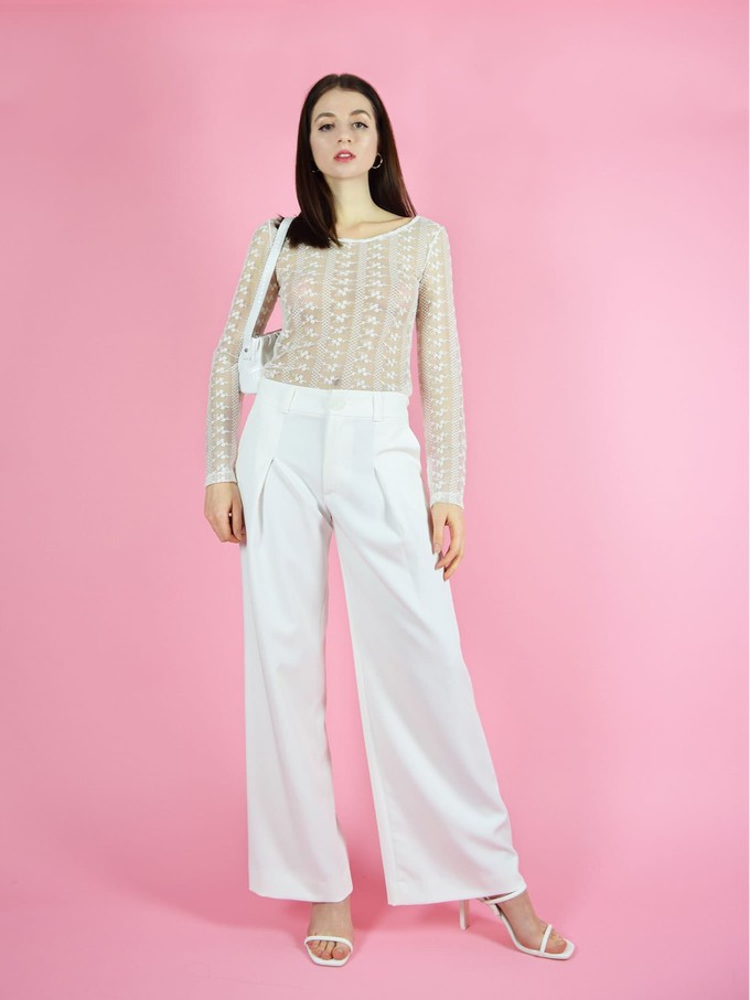 Girlboss Wide Leg Trousers, Upcycled Polyester, in White from blondegonerogue