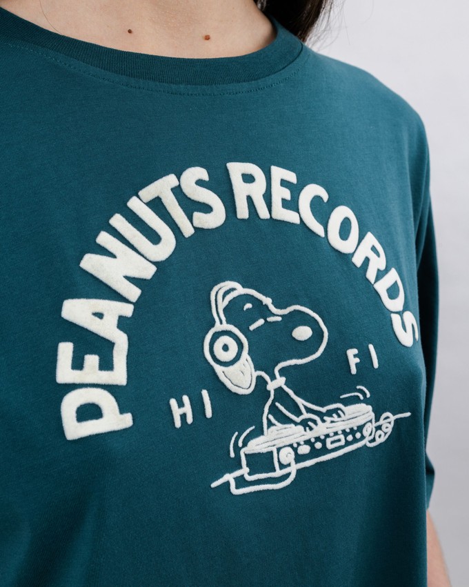 Peanuts Records Squared Tee Green from Brava Fabrics