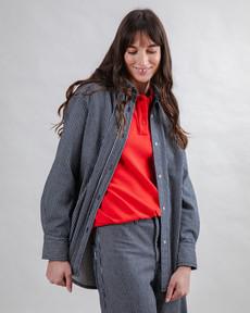 Striped Denim Long Overshirt via Brava Fabrics