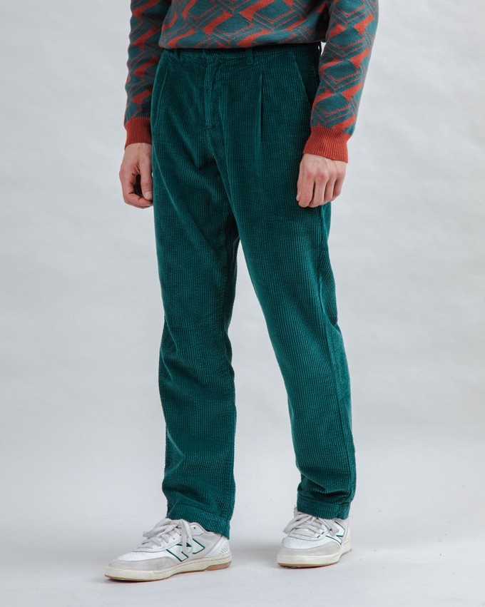 Corduroy Pleated Chino Pants Forest Green from Brava Fabrics