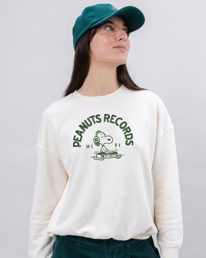Peanuts Records Rounded Sweatshirt White from Brava Fabrics