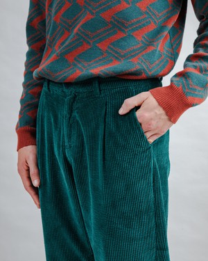 Corduroy Pleated Chino Pants Forest Green from Brava Fabrics