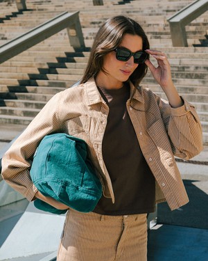 Striped Boxy Shirt Camel from Brava Fabrics