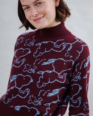 Peanuts Cropped Sweater Jacquard Chocolate from Brava Fabrics