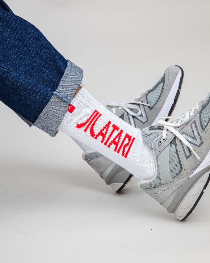 Atari Logo Ribbed Socks White from Brava Fabrics