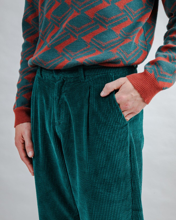 Corduroy Pleated Chino Pants Forest Green from Brava Fabrics