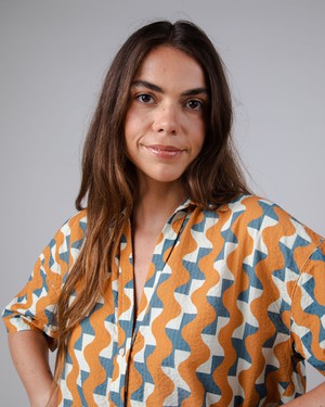 Big Tiles Cropped Blouse Ochre from Brava Fabrics