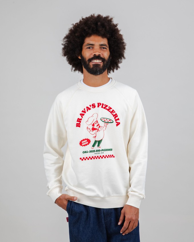 Hot & Brava Pizza Sweatshirt White from Brava Fabrics