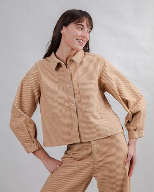 Striped Boxy Shirt Camel from Brava Fabrics