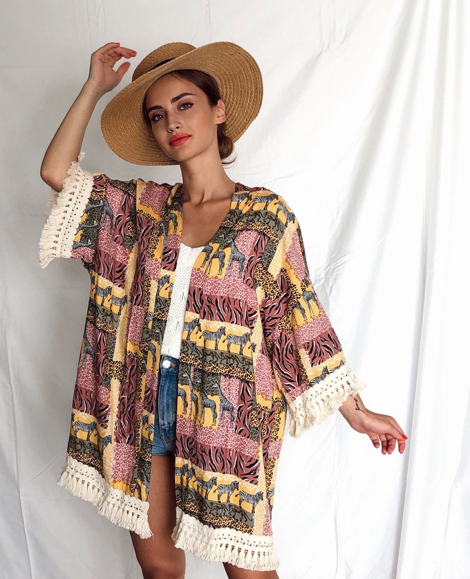Safari Zebra Pattern Fringed Kimono from Chillax Safari Zebra Pattern Fringed Kimono from Chillax