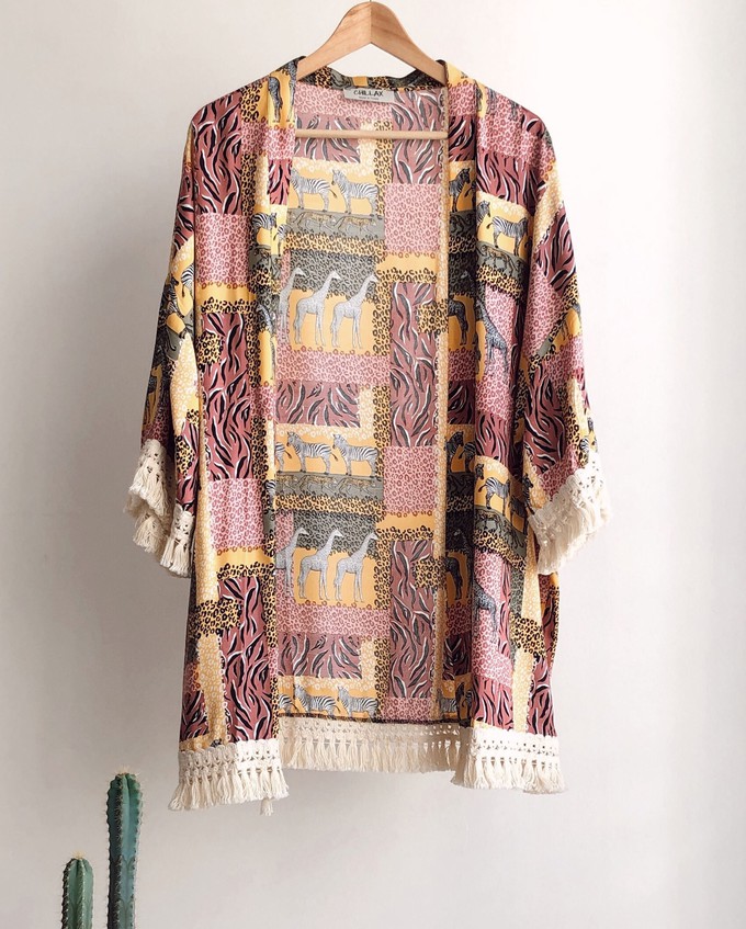 Safari Zebra Pattern Fringed Kimono from Chillax Safari Zebra Pattern Fringed Kimono from Chillax