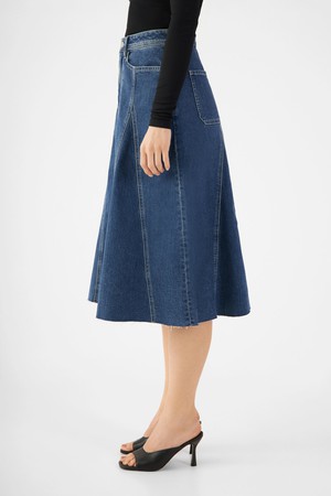 SOL Skirt Minimal Stretch - Midi - Vintage Blue from DAWN Denim SOL Skirt Minimal Stretch - Midi - Vintage Blue from DAWN Denim