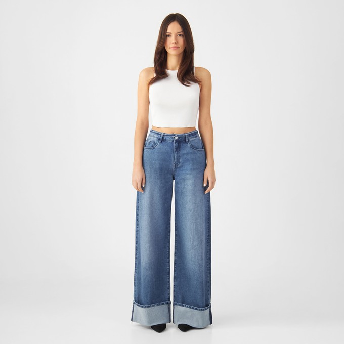 SUNNY Wide Leg Minimal Stretch - Turn Up - Medium Blue from DAWN Denim