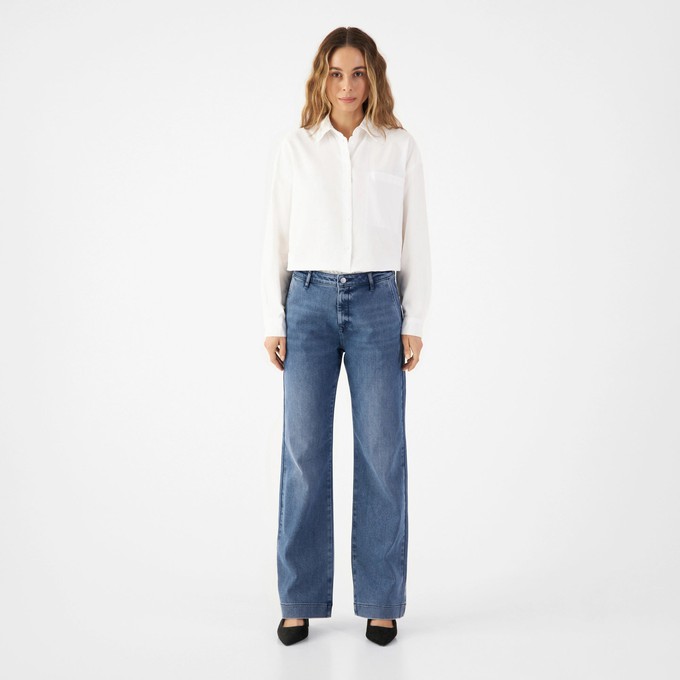 GLOW Flared Soft Tencel - Denim Chino - Medium Blue from DAWN Denim GLOW Flared Soft Tencel - Denim Chino - Medium Blue from DAWN Denim