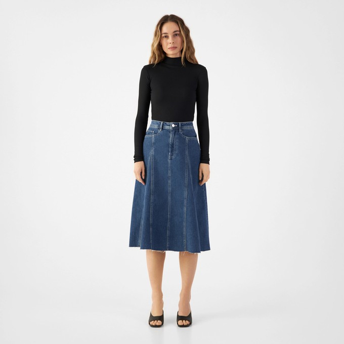 SOL Skirt Minimal Stretch - Midi - Vintage Blue from DAWN Denim SOL Skirt Minimal Stretch - Midi - Vintage Blue from DAWN Denim