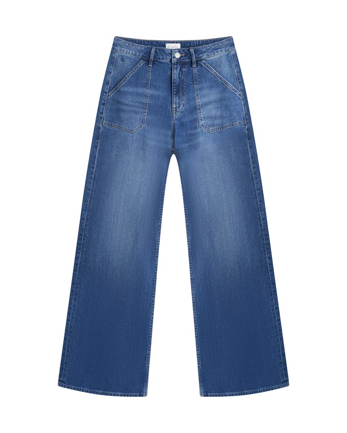 SUNNY Wide Leg Minimal Stretch - Worker - Medium Blue from DAWN Denim SUNNY Wide Leg Minimal Stretch - Worker - Medium Blue from DAWN Denim