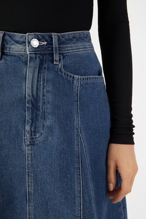 SOL Skirt Minimal Stretch - Midi - Vintage Blue from DAWN Denim SOL Skirt Minimal Stretch - Midi - Vintage Blue from DAWN Denim