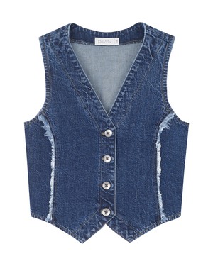 ASTRA Minimal Stretch - fitted frayed denim vest - Dark Blue from DAWN Denim