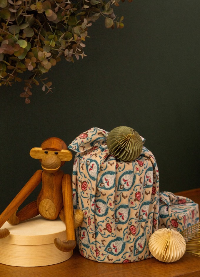 Furoshiki Gift Wrap - 3 Pack (Sizes Small, Medium & Large) Single Sided Bundle - Teal Indian Floral from FabRap