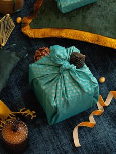 Furoshiki Gift Wrap Jade & Gold Asanoha Reusable Gift Wrap via FabRap