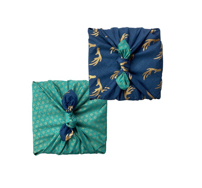 Furoshiki Gift Wrap - 3 Pack (Sizes S, M & L) Double Sided Bundle - Jade & Midnight Reindeers from FabRap