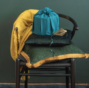 Furoshiki Gift Wrap - 3 Pack (Sizes Small, Medium & Large) Single Sided Bundle - Ocean Blue with Gold from FabRap