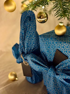 Furoshiki Gift Wrap - 3 Pack (Sizes Small, Medium & Large) Single Sided Bundle - Ocean Blue with Gold from FabRap