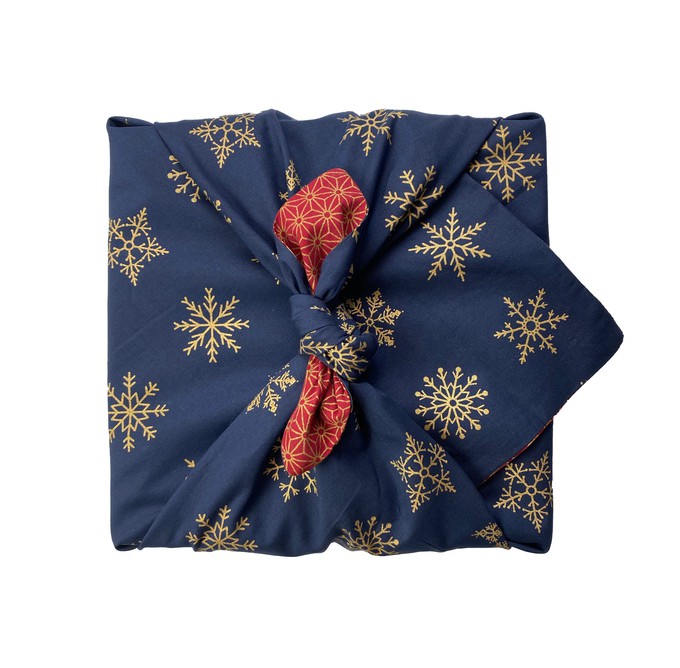 Furoshiki Gift Wrap - 3 Pack (Sizes S, M & L) Double Sided Bundle - Ruby & Midnight Snowflakes from FabRap