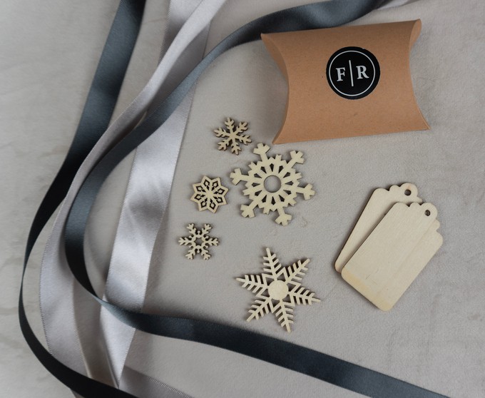 Recycled Ribbons and Wooden Snowflakes set - Cloud & Pewter from FabRap