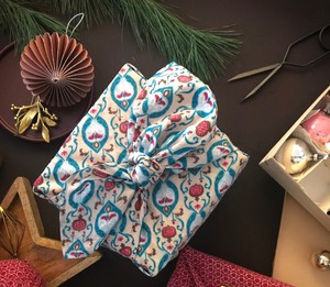 Furoshiki Gift Wrap - 3 Pack (Sizes Small, Medium & Large) Single Sided Bundle - Teal Indian Floral from FabRap