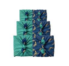 Furoshiki Gift Wrap - 3 Pack (Sizes S, M & L) Double Sided Bundle - Jade & Midnight Reindeers via FabRap