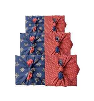 Furoshiki Gift Wrap - 3 Pack (Sizes S, M & L) Double Sided Bundle - Ruby & Midnight Snowflakes from FabRap