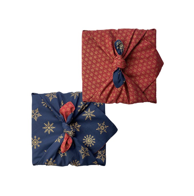 Furoshiki Gift Wrap - 3 Pack (Sizes S, M & L) Double Sided Bundle - Ruby & Midnight Snowflakes from FabRap