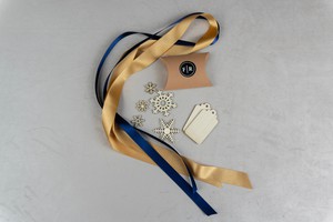 Recycled Ribbons and Wooden Snowflakes set - Navy Gold from FabRap