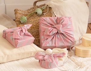 Furoshiki Gift Wrap - 3 Pack (Sizes Small, Medium & Large) Single Sided Bundle - Blush with Silver Whales from FabRap