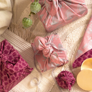 Furoshiki Gift Wrap - 3 Pack (Sizes S, M & L) Double Sided Bundle - Blush & Burgundy Arches Maroon from FabRap
