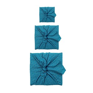 Furoshiki Gift Wrap - 3 Pack (Sizes Small, Medium & Large) Single Sided Bundle - Ocean Blue with Gold from FabRap
