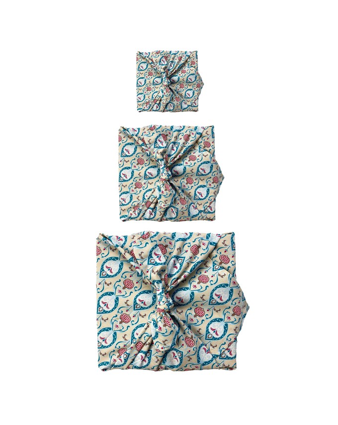 Furoshiki Gift Wrap - 3 Pack (Sizes Small, Medium & Large) Single Sided Bundle - Teal Indian Floral from FabRap