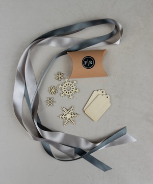 Recycled Ribbons and Wooden Snowflakes set - Cloud & Pewter from FabRap