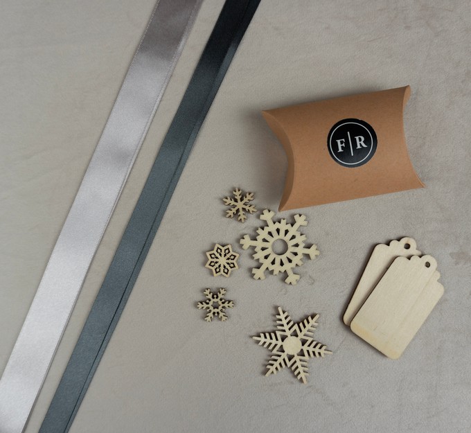 Recycled Ribbons and Wooden Snowflakes set - Cloud & Pewter from FabRap