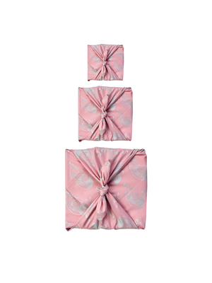 Furoshiki Gift Wrap - 3 Pack (Sizes Small, Medium & Large) Single Sided Bundle - Blush with Silver Whales from FabRap