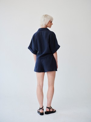 Ethically Made Navy Linen Lounge Top from Fanfare Label